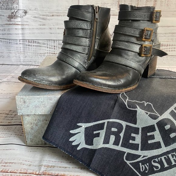 FREEBIRD BY STEVEN SANTO Brown LEATHER ANKLE BOOT BOOTIES SZ  FreeBird Santo Boot Size 8